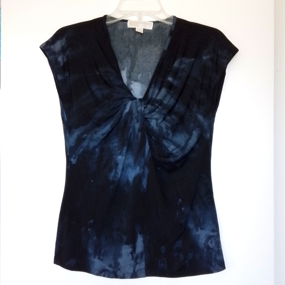 Michael Kors V Neck Sleeveless Top Black and Blue Tie Dye Size Medium